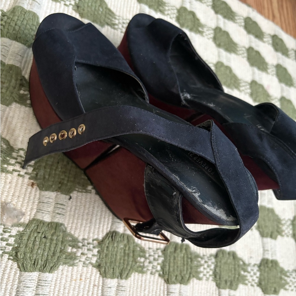Chunky red and black platform heels